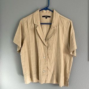 Quince linen collared button-up; beige; size Small